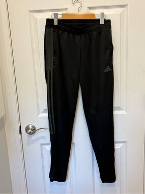 Adidas Woman’s Black Athletic Track Pants with Green Stripe #1219
